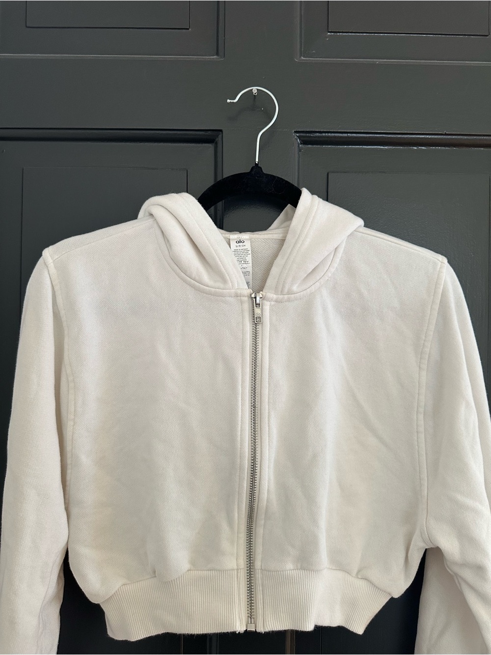 Alo Yoga Sweet Escape Zip Up Hoodie Ivory Cropped Full Zip Sweatshirt Small - Picture 7 of 14